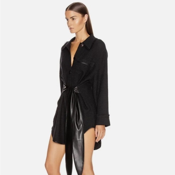 Nanushka Conny Vegan Leather-Trimmed Linen-Blend Bouclé Mini Dress - Picture 6 of 12